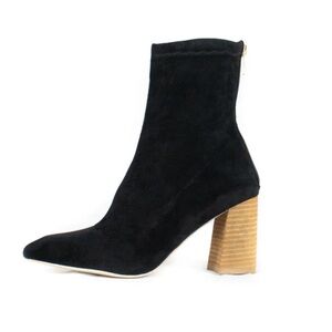 Black Suede Ankle Boots – Pointed Toe Block Heel Sock Boots Size 10